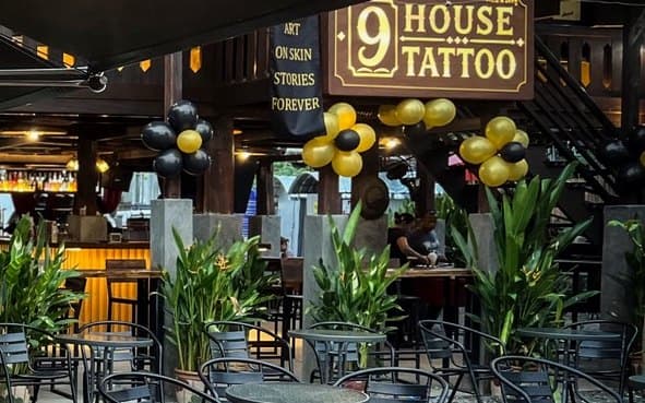 The courtyard beneath 9 House Tattoo in the afternoon